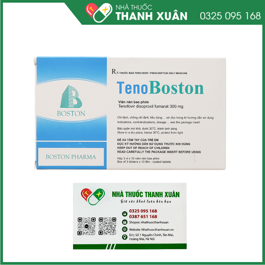 TenoBoston 300mg trị nhiễm HlV-týp 1, viêm gan B